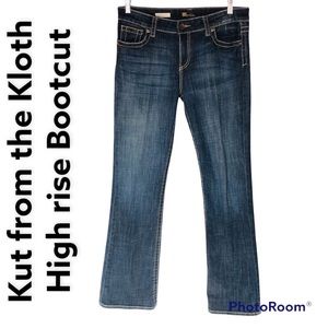 Kut from the Kloth dark distressed jeans Natalie high rise bootcut Tall Sz 10
